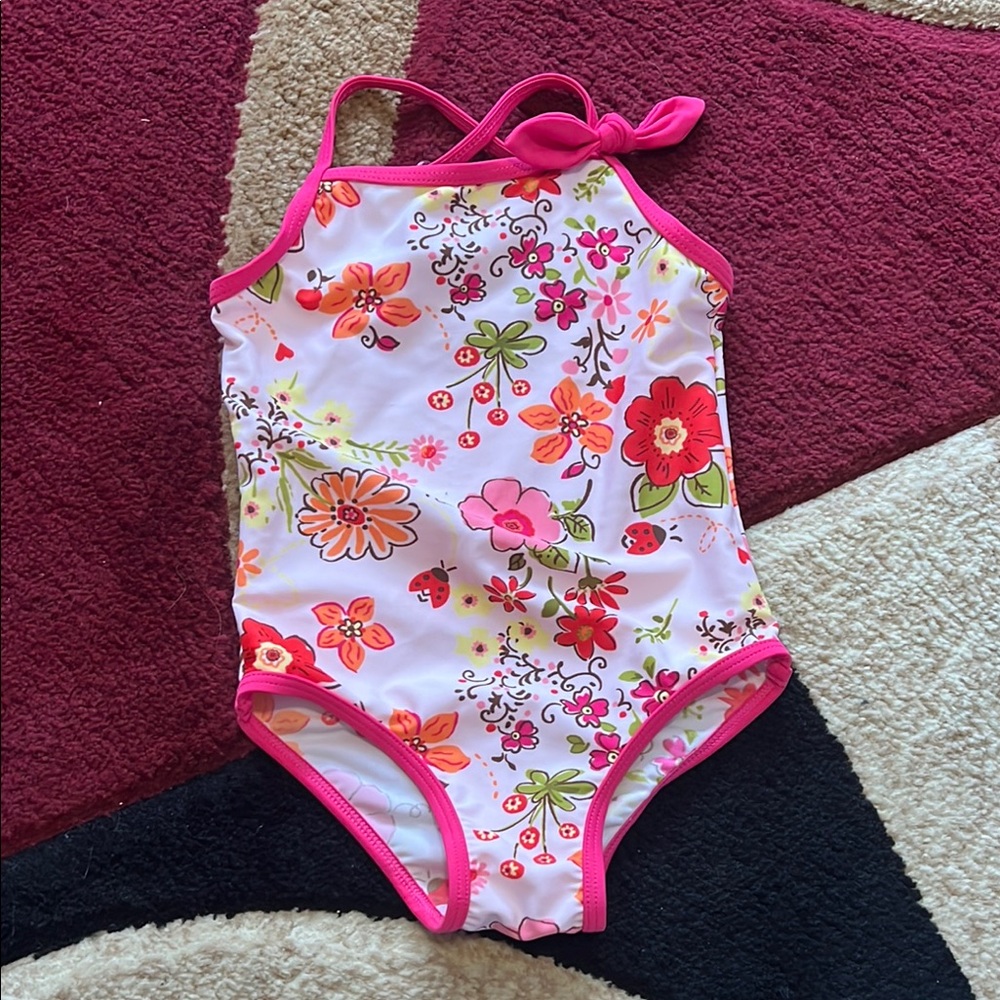 Floatimini Pink and Red Floral One Piece Swimwear Size 4